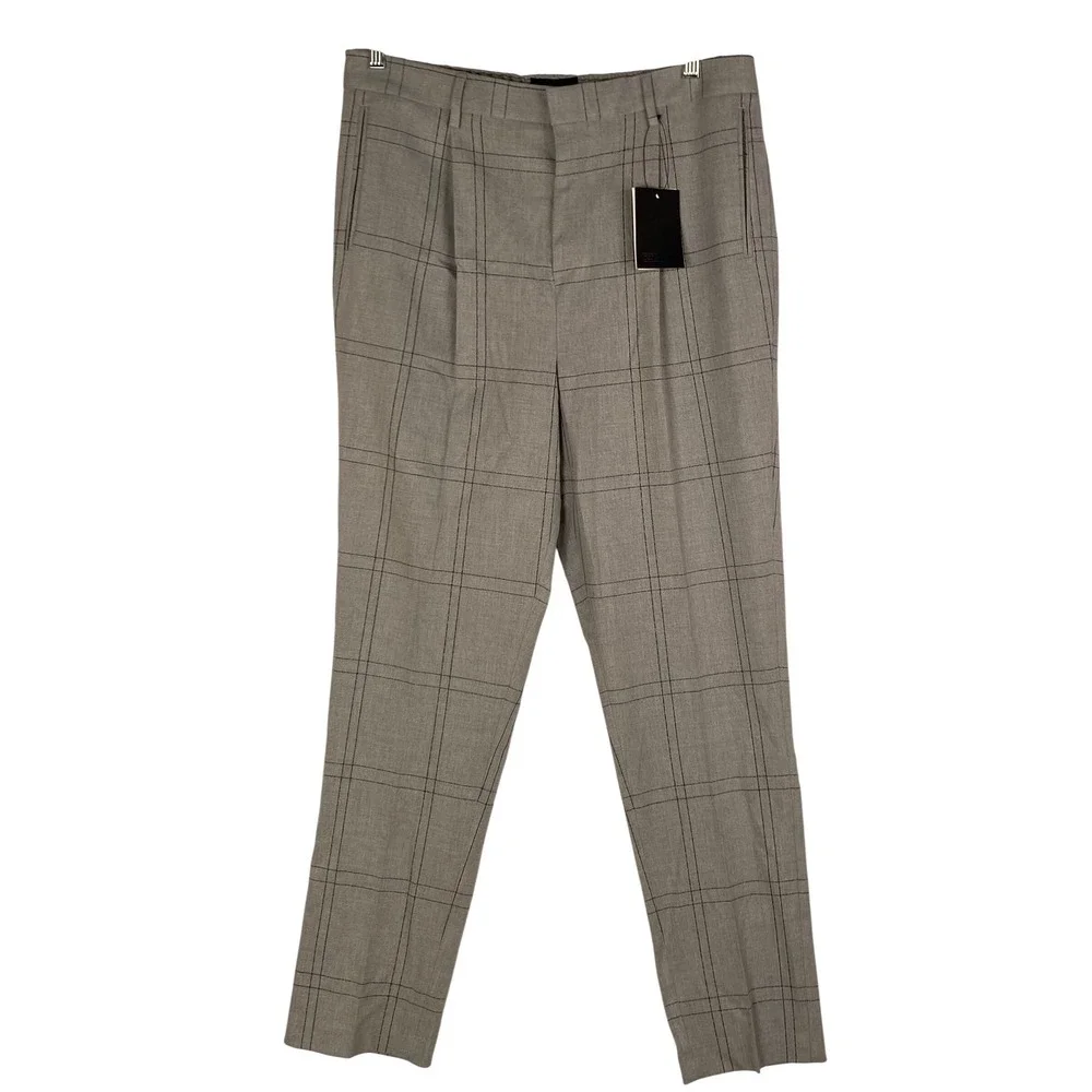 ASOS Mens Tall Grey Windowpane‎ Check Smart Tapered Trousers W36 L36 NWT